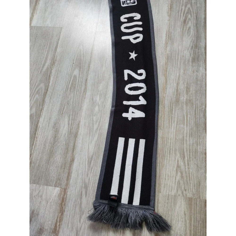 LA Galaxy MLS Cup 2014 Champions Scarf Adidas Soccer Fan Knit Fringe Black Gray